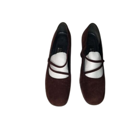 90S Vintage Brown Suede Leather Stuart Weitzman Mary Jane Pumps Block Heels - Picture 5 of 9